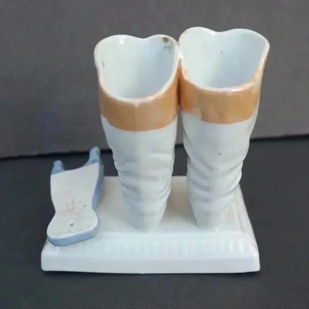 VTG Riding Boots Match Holder Striker Porcelain Bisque Hand Painted figurine